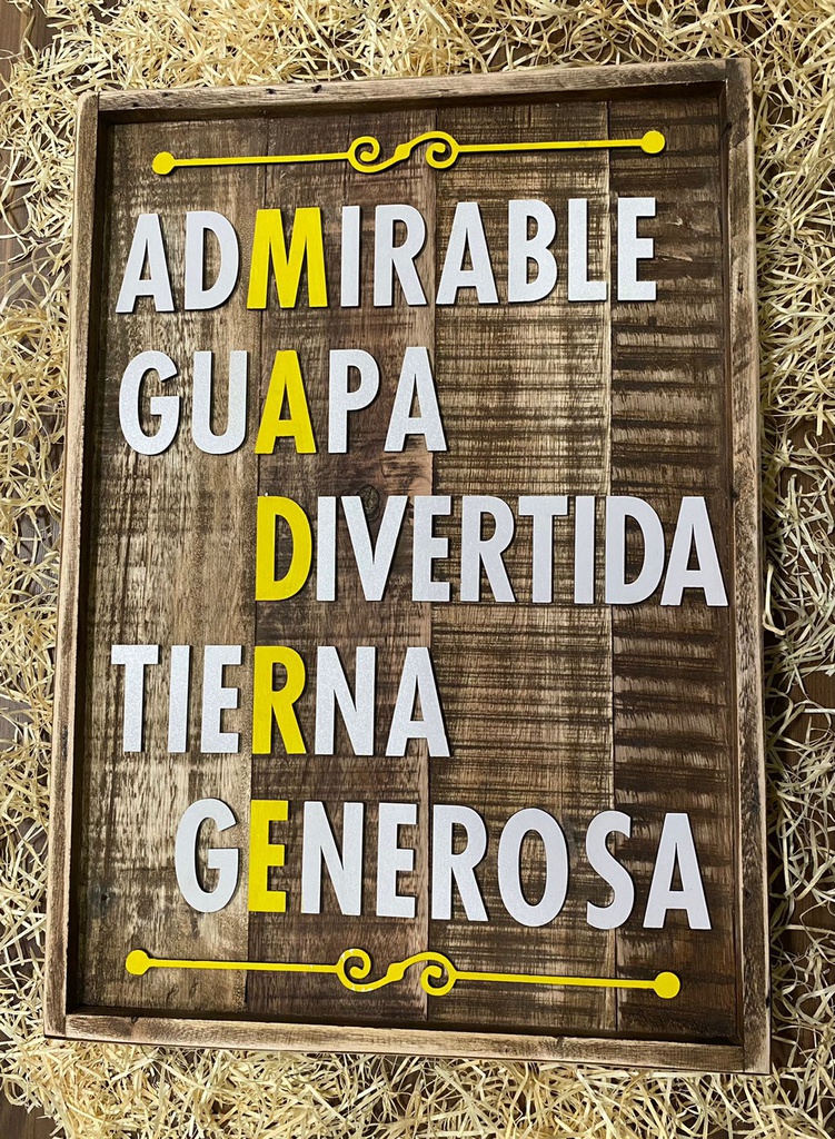 Cuadro: Admirable, Guapa, Diverida, Tierna, Generosa